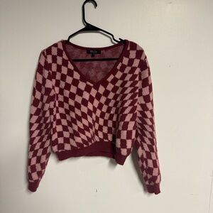 Wild Fable V-Neck Sweater - Pink and Red Checkered